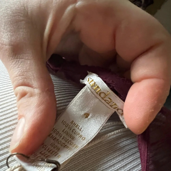 NWT Sundance Sheer Lace Dress 4 Burgundy Midi Embroidered Fairy Boho Party - Picture 7 of 8